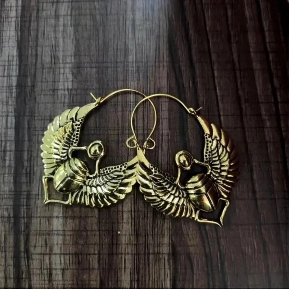 Big Beetle-Egyptian 18k Scarab Talisman Good Luck Earrings - Picture 3 of 9